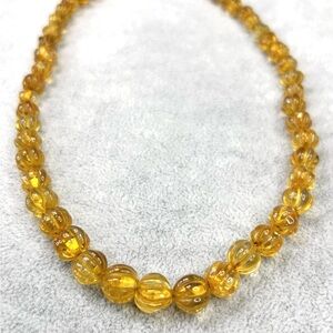 Vintage Carved Yellow Citrine Beaded Semi Precious Gemstone Necklace